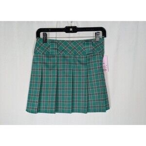 NWT Wild Fable Skirt XXS Women's Green Plaid Pleated Mini Preppy Academia School